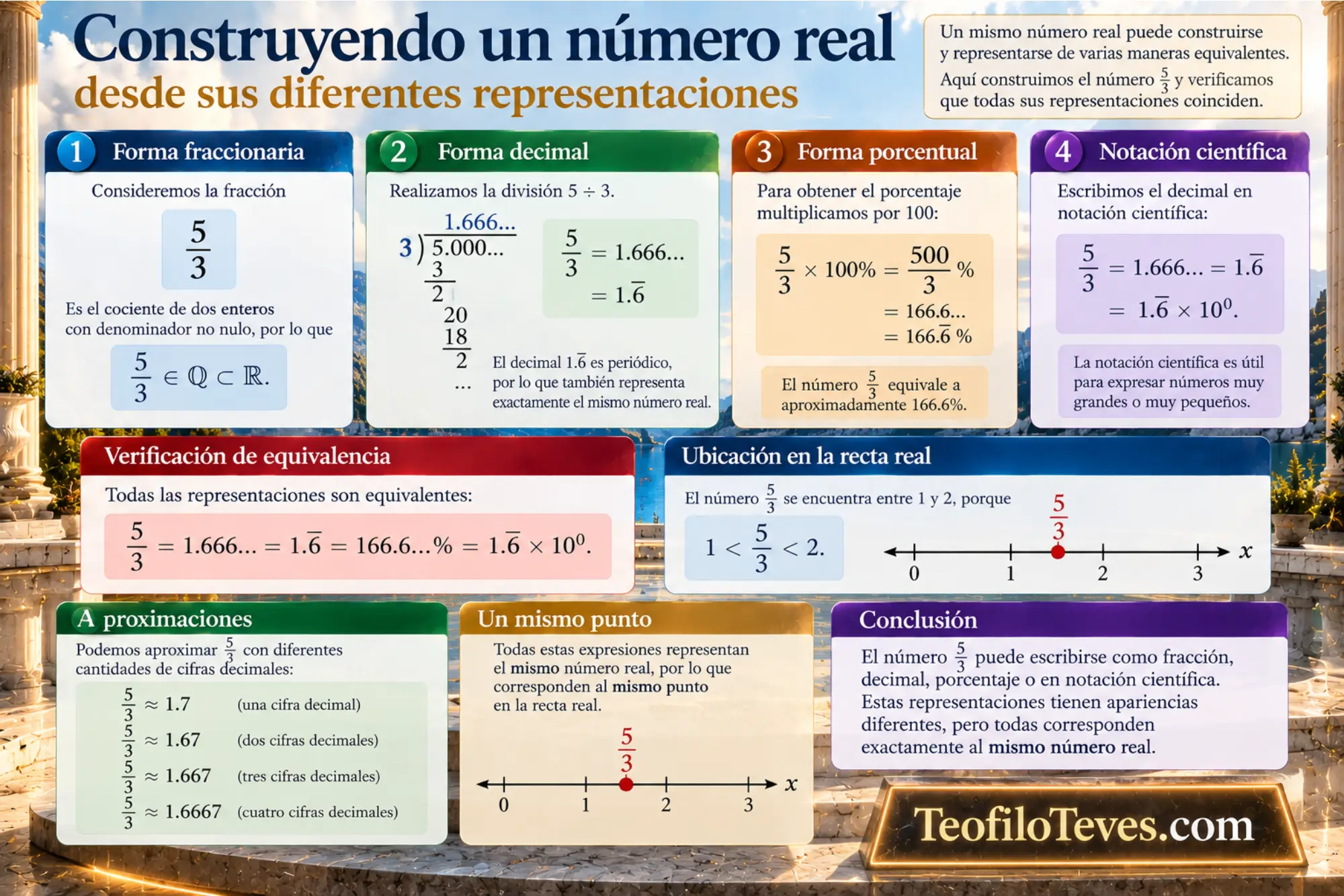 Construyendo el número real 5_3. Infografías de Matemáticas Precálculo Imágenes Láminas de Matemáticas.