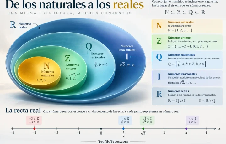 De los naturales a los reales. Infografías de Matemáticas Precálculo Imágenes Láminas de Matemáticas.