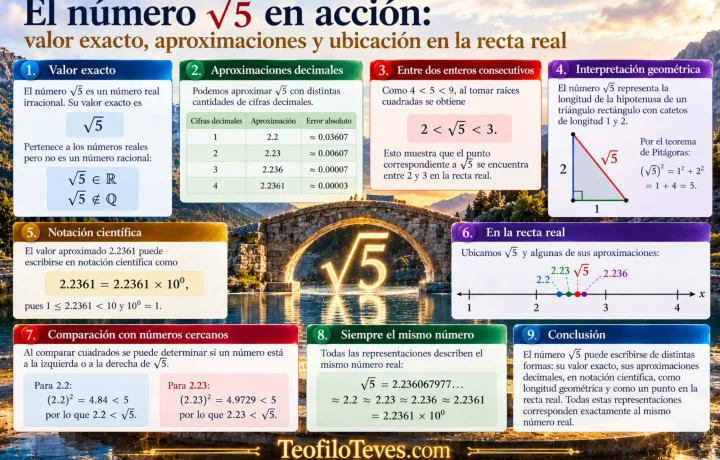 El número √5_ geometría y aproximaciones. Infografías de Matemáticas Precálculo Imágenes Láminas de Matemáticas.