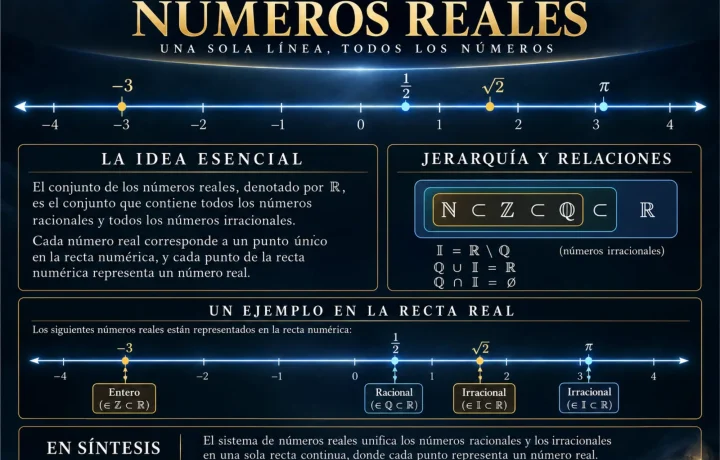 El universo de los números reales. Infografías de Matemáticas Precálculo Imágenes Láminas de Matemáticas.