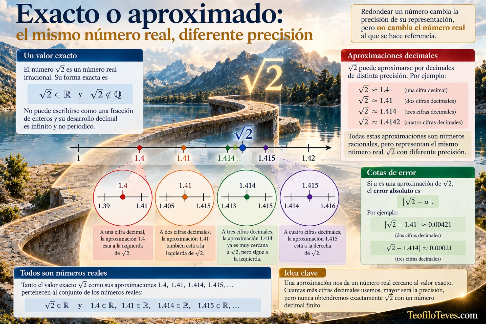 Exacto o aproximado √2 y su precisión. Infografías de Matemáticas Precálculo Imágenes Láminas de Matemáticas.