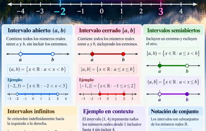 Infografía de intervalos en la recta real. Infografías de Matemáticas Precálculo Imágenes Láminas de Matemáticas.