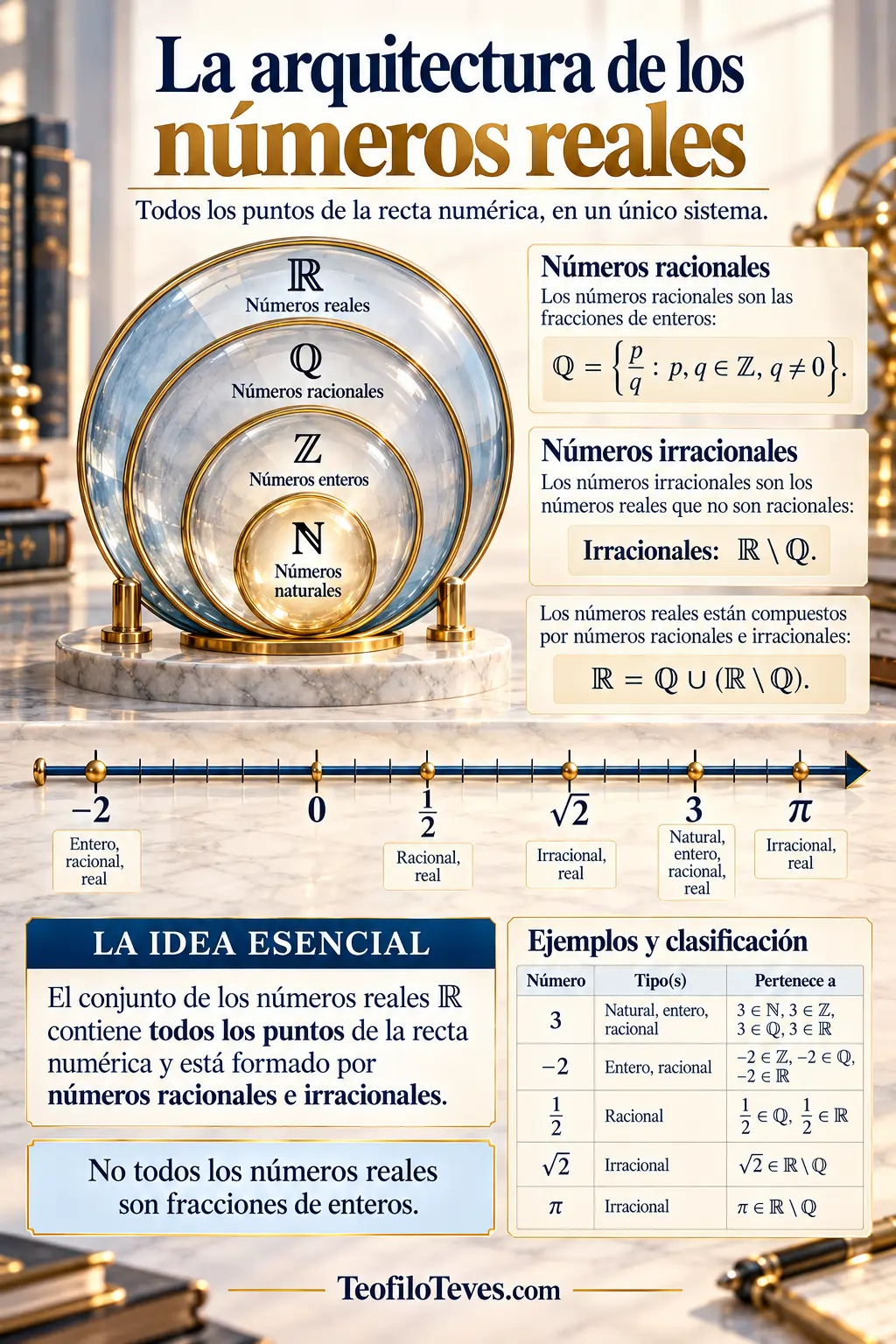 La arquitectura de los números reales racionales, irracionales y la recta numérica