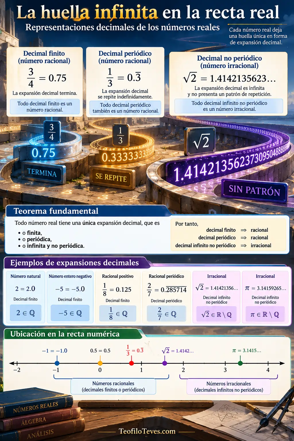 La huella infinita de los números reales decimales racionales e irracionales